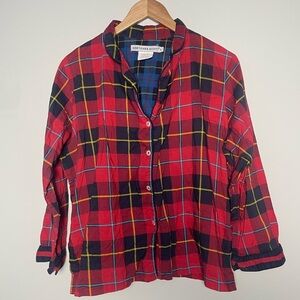 Gretchen Scott | Red Navy Tartan Plaid Pajama Button Down Top